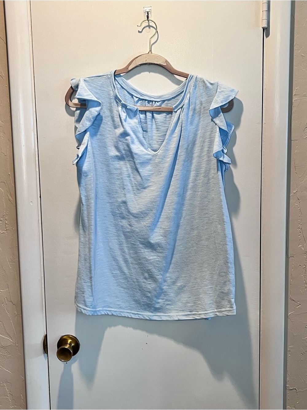 Women's Sky Blue Ruffle Sleeve Tank Top